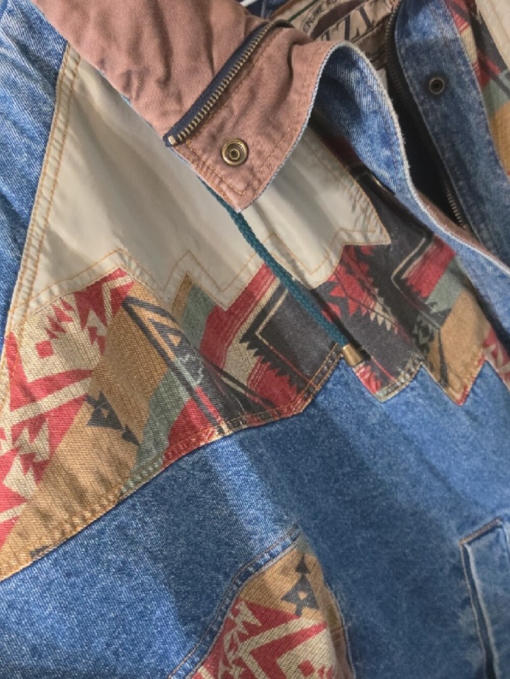 Men's Denim Southwestern Pattern Jacket - Blue & Brown - Picture 4 of 6